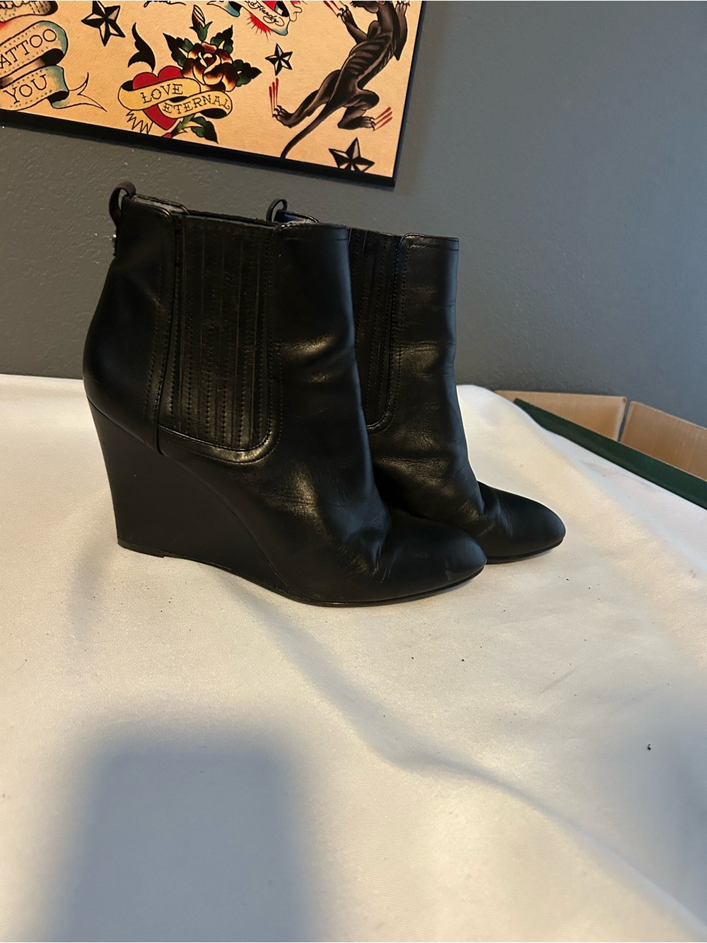 Sam Edelman Black Leather Wedge Ankle Boots